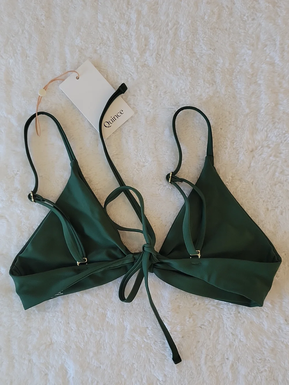 Quince Knotted Triangle Bikini Top In Forest Green Size Large Minimalist NWT
